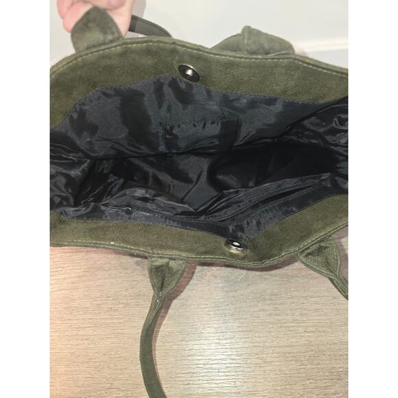 Olive Green Faux Suede Tote Shoulder Bag Whipstitch Boho Y2K Soft Carryall Purse - Picture 8 of 9